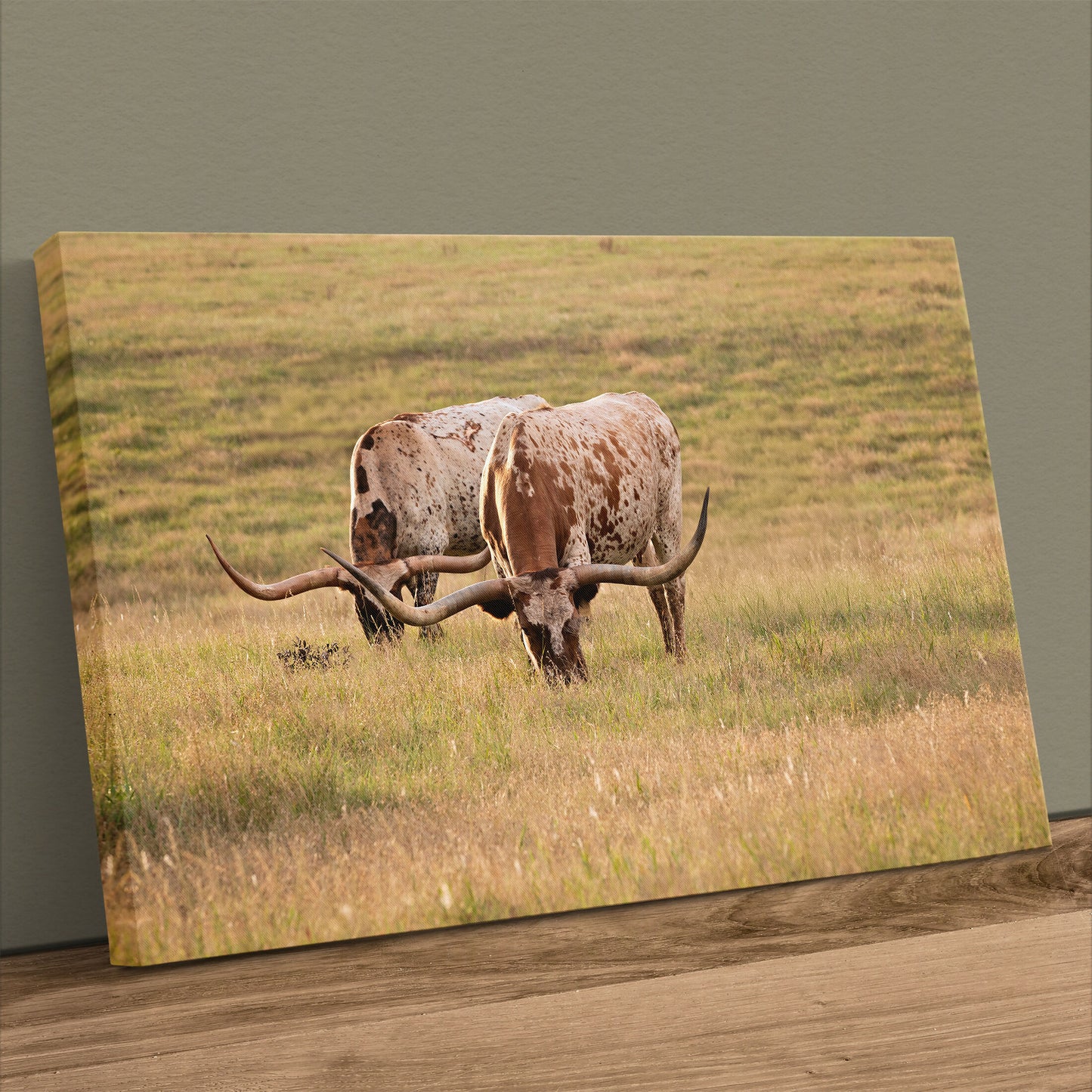 Longhorn Canvas Artwork Print for Western or Rustic Wall Decor - Unframed or with Solid Wood Float Frame