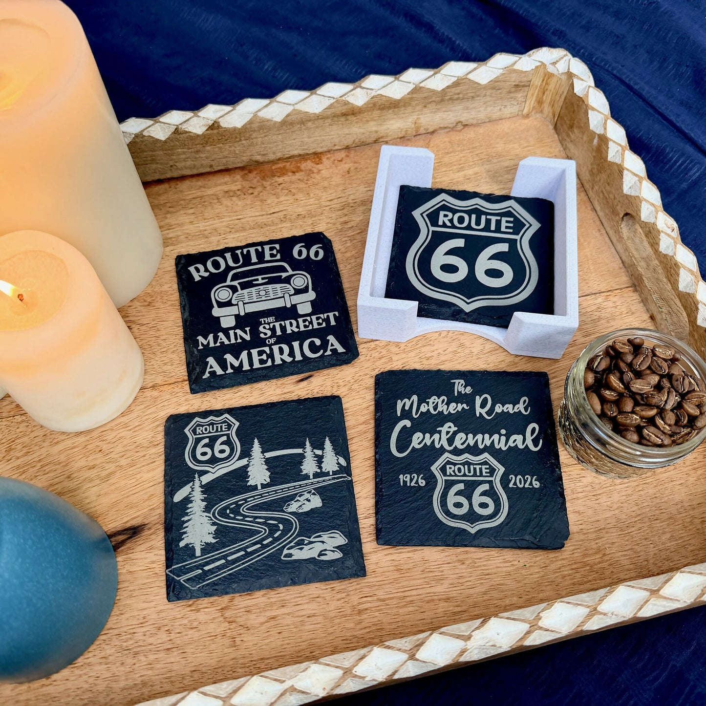 Route 66 Graphic Slate Coasters - 6 Sets of 4 Coasters