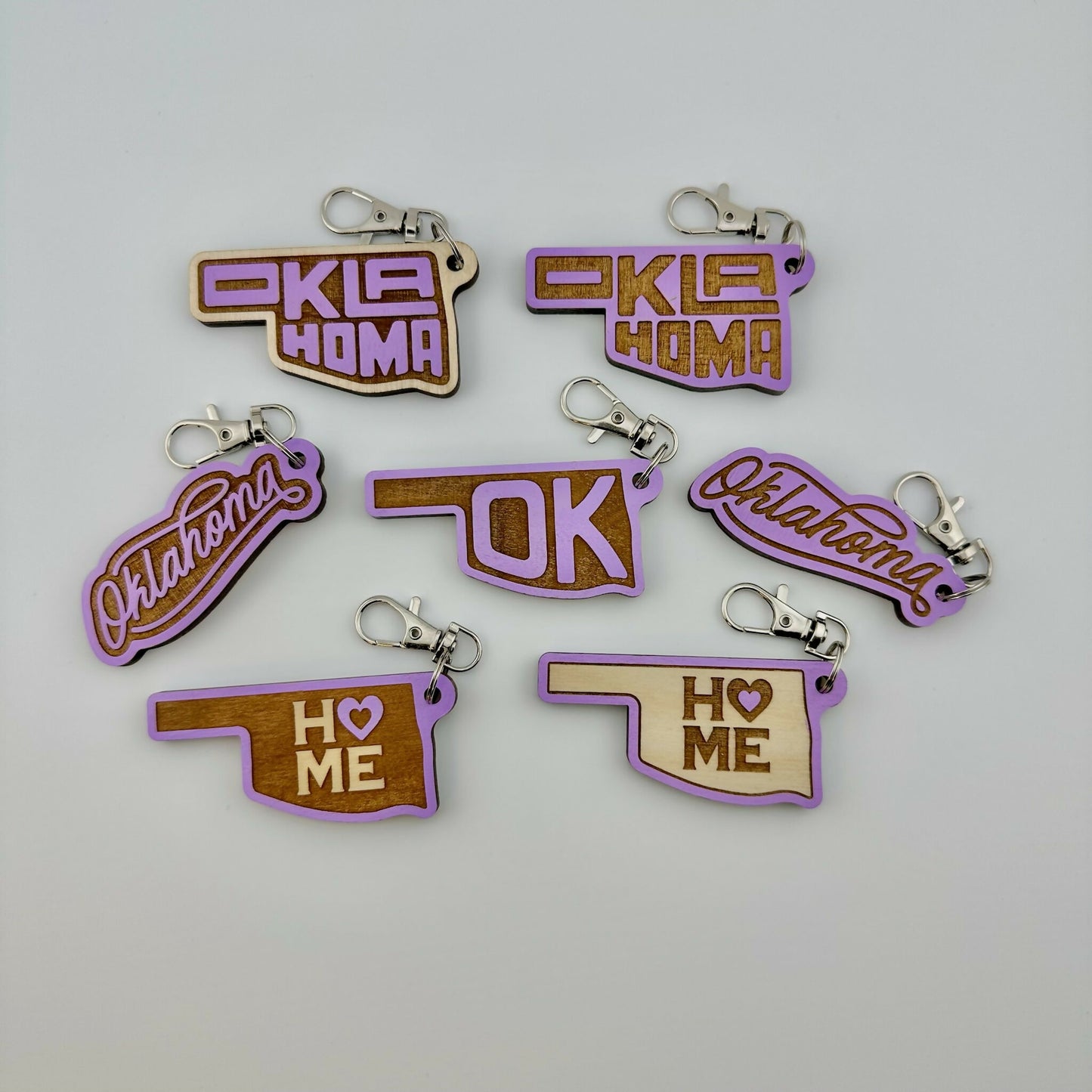 Oklahoma Wooden Keychains – Bestie Colors - Assorted Pack