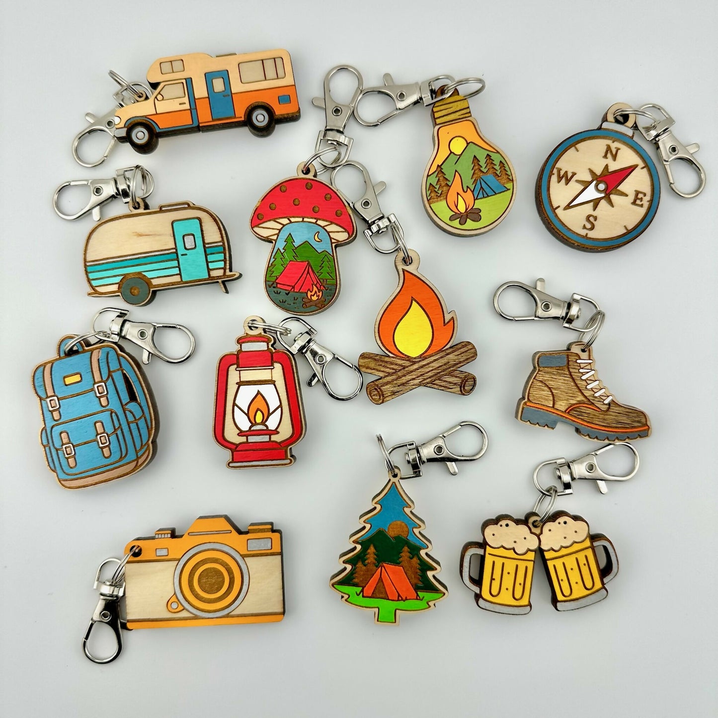 Camping Scene Wooden Keychains - Choose Your Design
