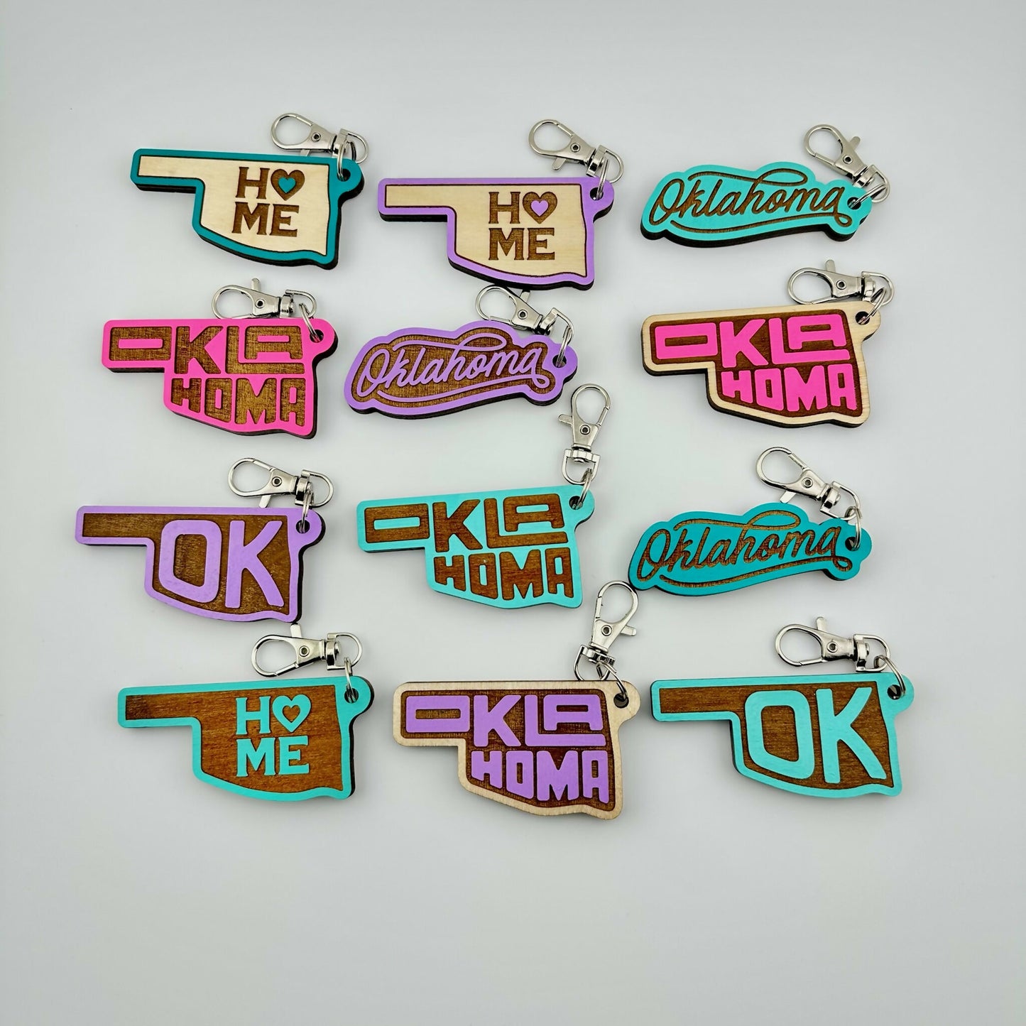 Oklahoma Wooden Keychains – Bestie Colors - Assorted Pack