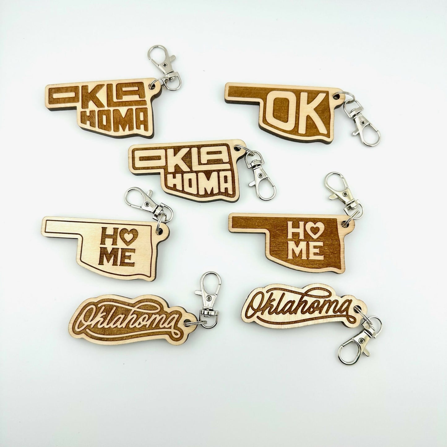 Oklahoma Wooden Keychains – Dusty Colors - Assorted Pack