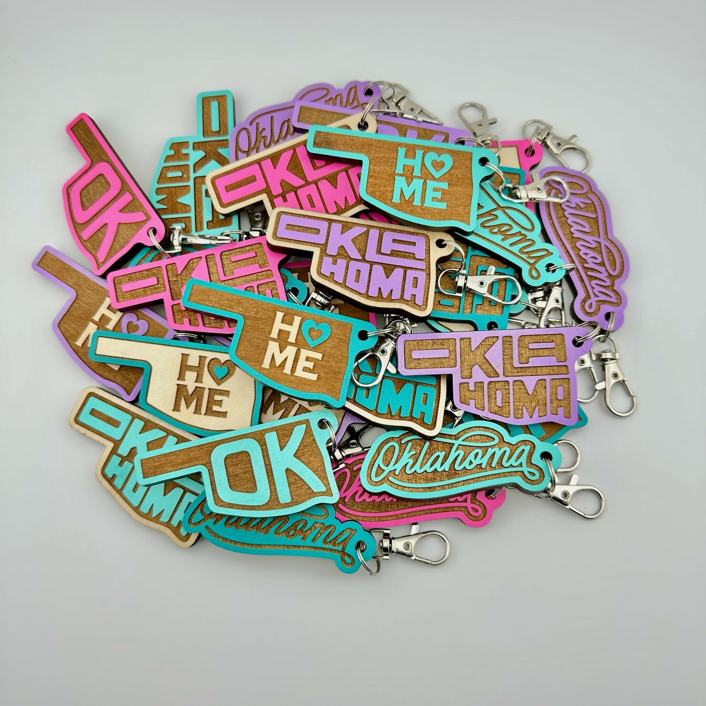 Oklahoma Wooden Keychains – Bestie Colors - Assorted Pack