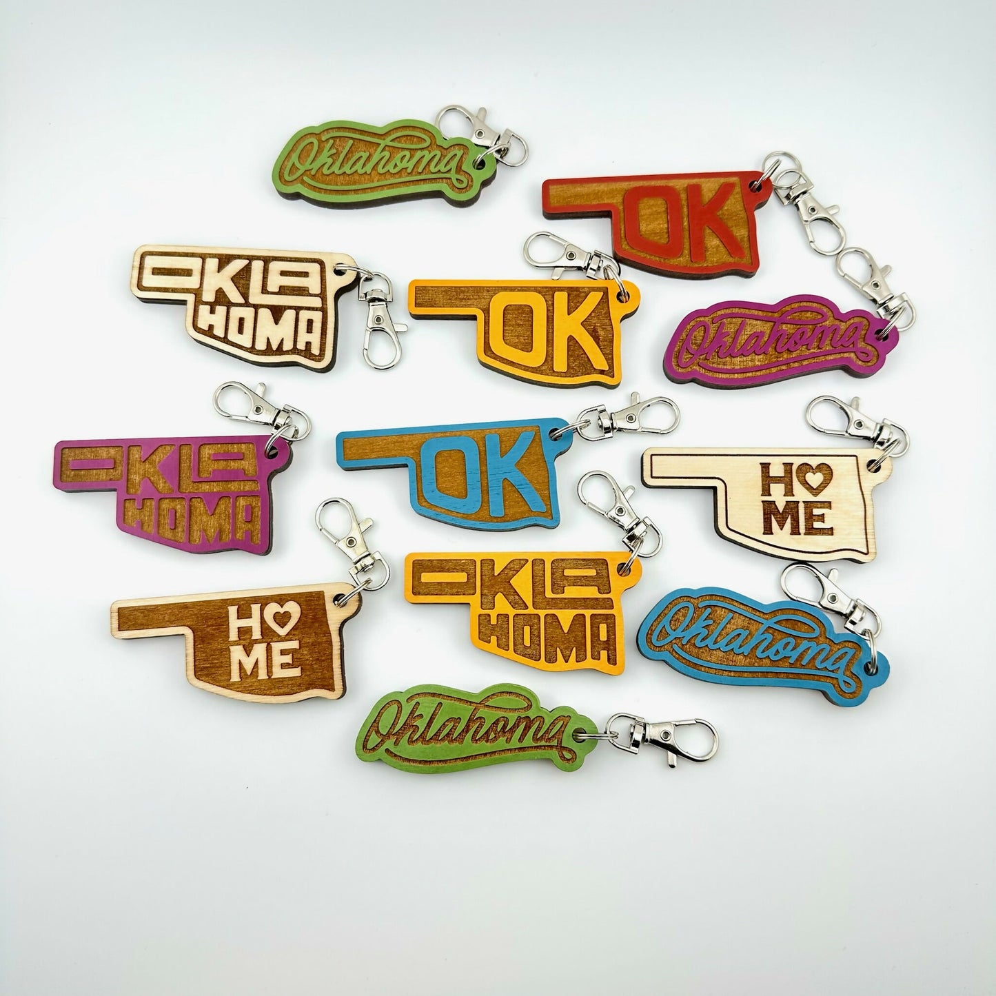 Oklahoma Wooden Keychains – Dusty Colors - Assorted Pack